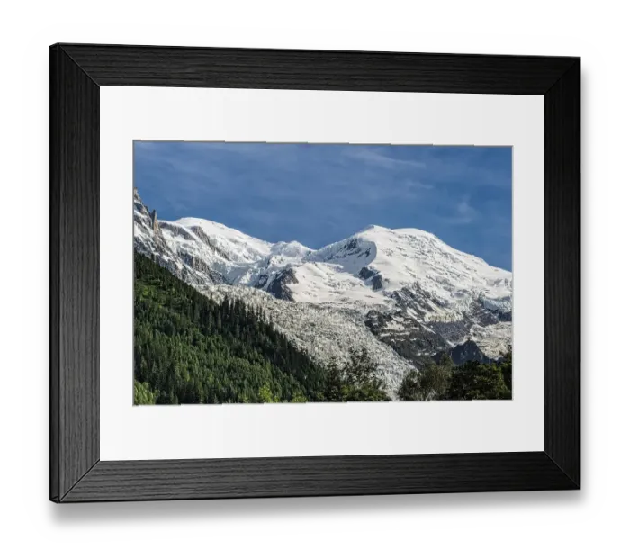 Framed Print : Mont Blanc, 4810m, with the mountains Dome du Goyter and Pointe Bayeux and the Bossons Glacier