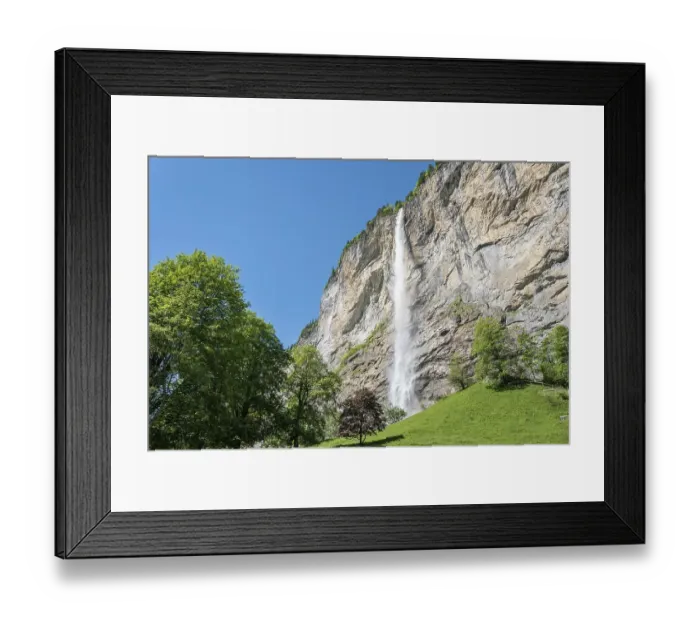 Framed Print : Staubbach Falls tumbling down from a high rock face