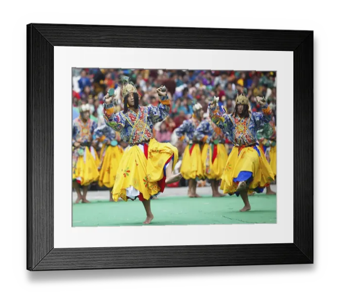 Framed Print : Dancers at the Tashichho Dzong monastery festival