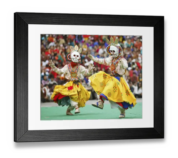 Framed Print : Maskers at the Tashichho Dzong monastery festival