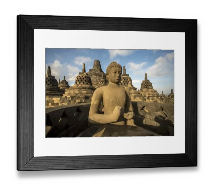 Framed Print : Buddha statue and stupas, Buddhist temple complex Borobudur