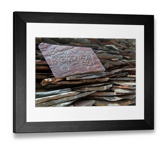 Framed Print : Slate inscribed with inscriptions at the Blue Buddha in Lhasa