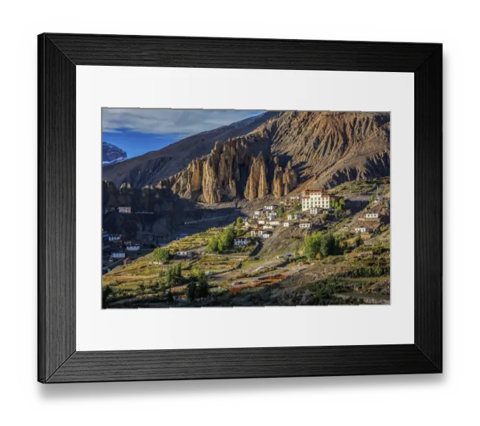 Framed Print : New Dhankar gompa (monastery) and Dhankar village on sunset