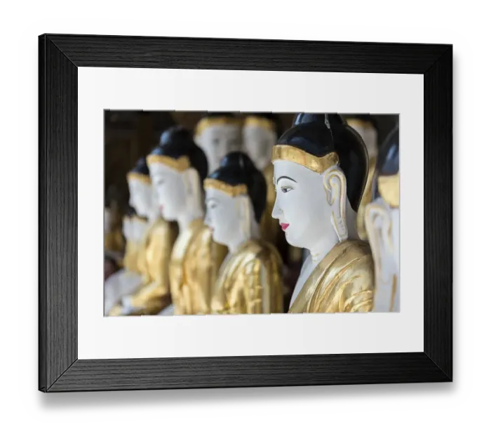 Framed Print : Buddha statues at Koo Chein Kan and Ma Kyee Kyee Hall