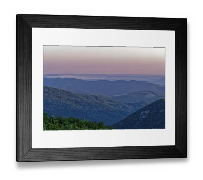 Framed Print : Daybreak over the mountain landscape of the Balkan Mountains