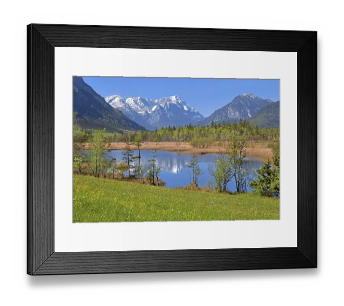 Framed Print : Moor landscape near the Seven Springs towards the Zugspitze massif in the Wetterstein range