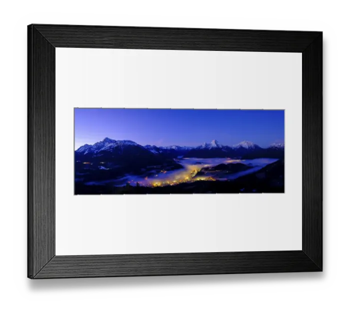 Framed Print : Panorama photo, fog in the valley basin of Berchtesgaden