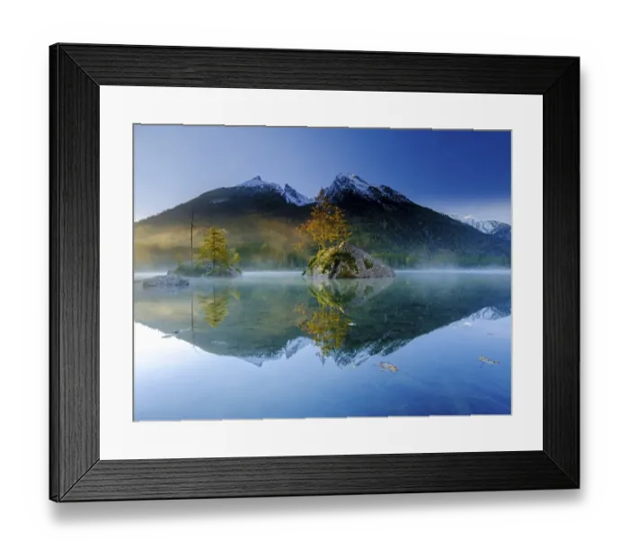 Framed Print : Hintersee with morning fog at sunrise Framed Print : Hintersee with morning fog at sunrise