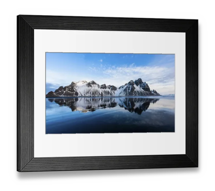 Framed Print : Mountain Vestrahorn with water reflection in the bay of Hornsvik Framed Print : Mountain Vestrahorn with water reflection in the bay of Hornsvik