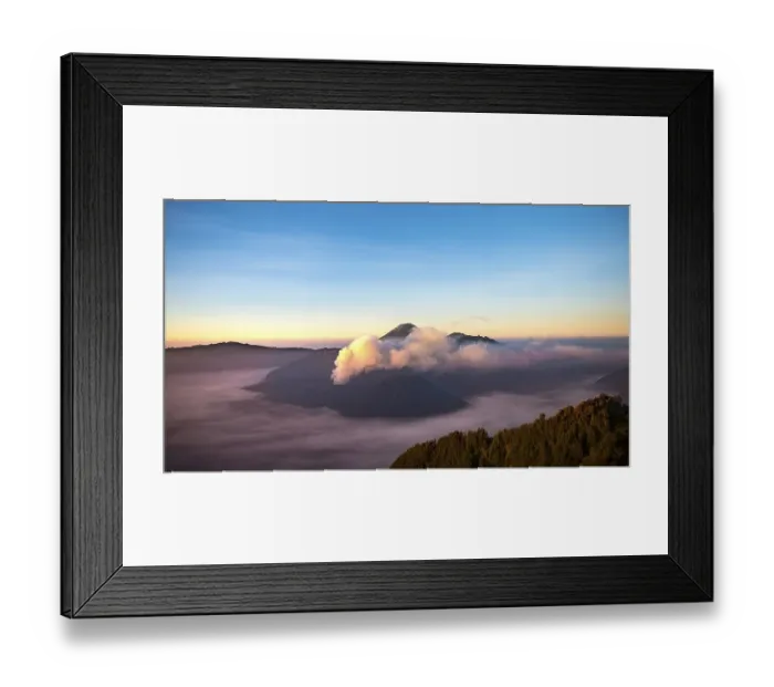 Framed Print : View of volcanoes at sunrise, smoking volcano Gunung Bromo