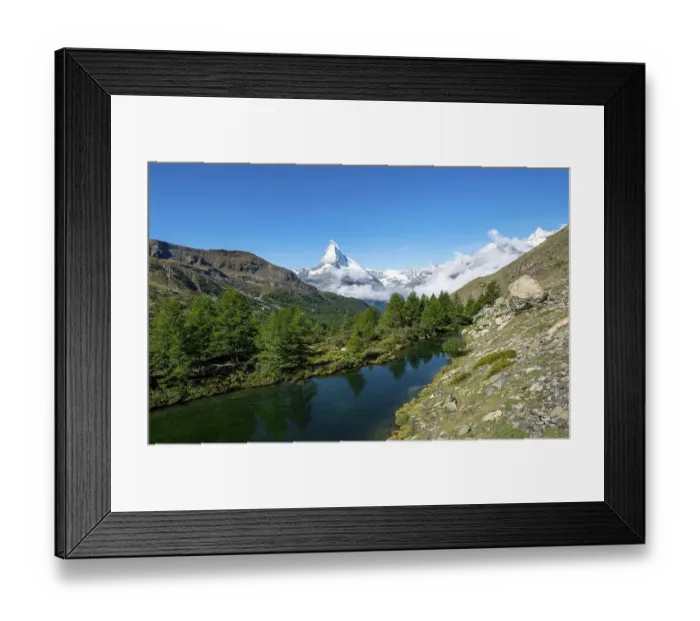 Framed Print : View over Lake Grindij with snow-covered Matterhorn