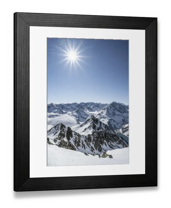 Framed Print : Ascent to Pirchkogel, view of snow-covered mountain peaks