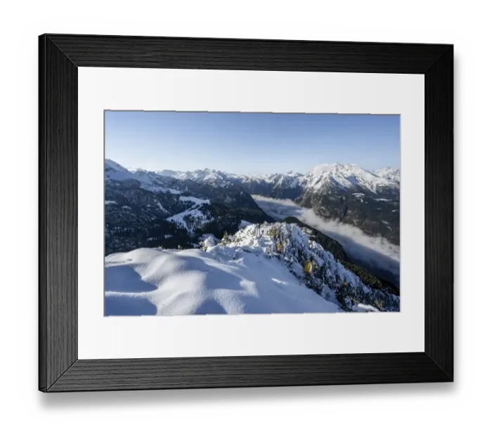 Framed Print : Snow-covered summit of the Jenner with viewing platform in autumn