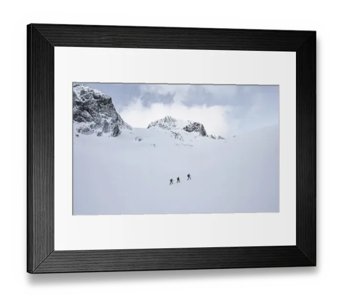 Framed Print : Three ski tourers in a lonely landscape Framed Print : Three ski tourers in a lonely landscape