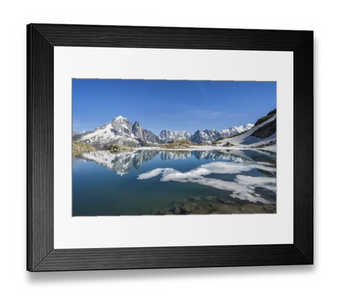 Framed Print : Mountain landscape with mountain lake and ice floe Framed Print : Mountain landscape with mountain lake and ice floe
