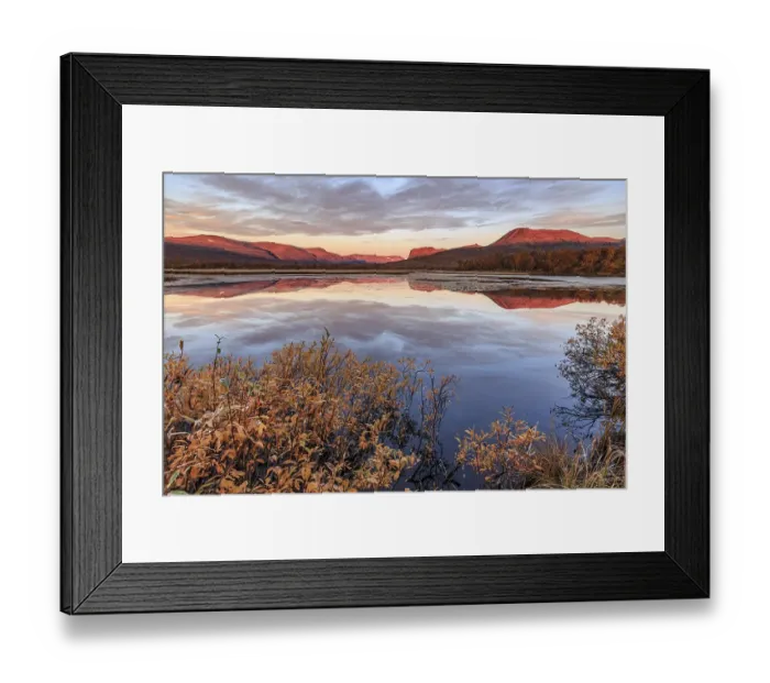 Framed Print : Mountains reflected in lake, autumn colours