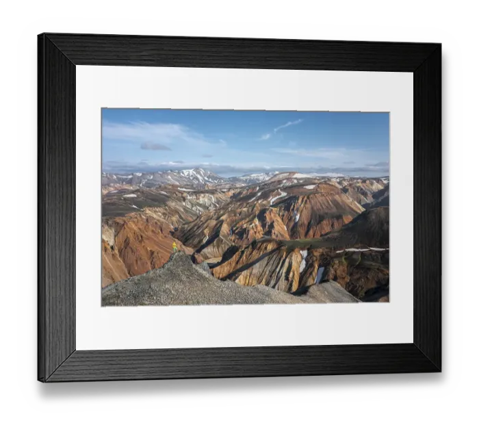Framed Print : Woman looking over mountains, landscape panorama
