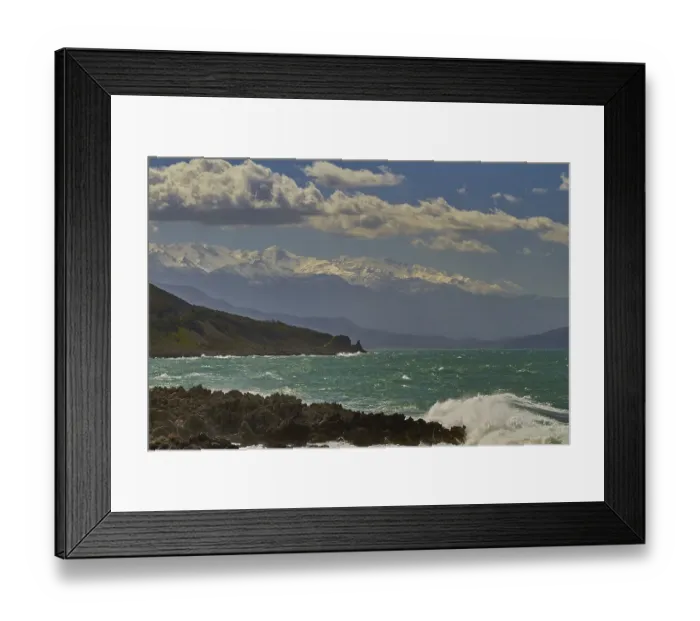 Framed Print : Winter, rocks in the sea, churned green sea