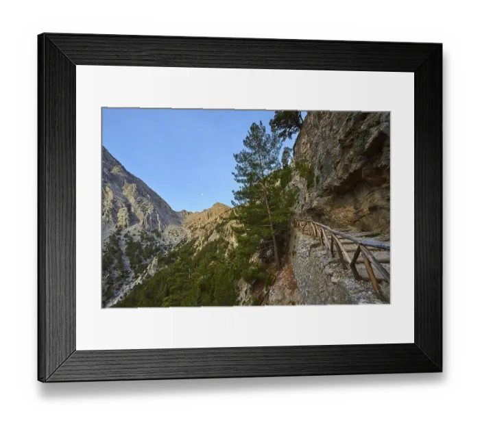 Framed Print : Xyloskalo, wooden stairs, gorge