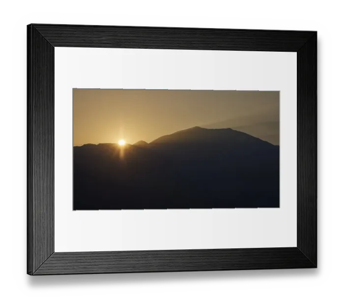 Framed Print : Sunrise, sun solidifies behind the double peak of Psiloritis