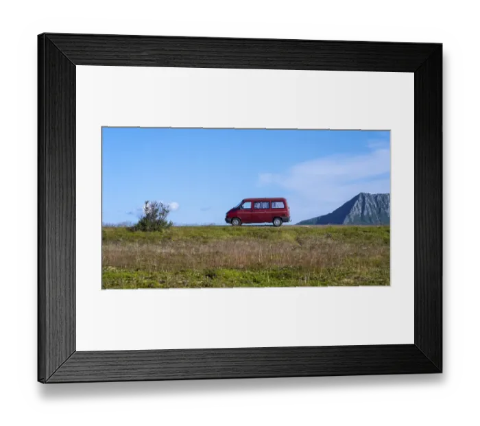 Framed Print : Red VW bus stands in the landscape Framed Print : Red VW bus stands in the landscape