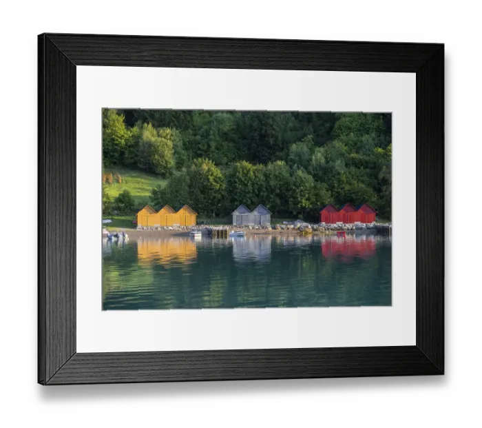 Framed Print : Colourful houses by the Lustrafjord Framed Print : Colourful houses by the Lustrafjord