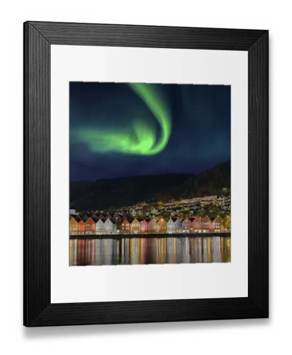 Framed Print : B Bryggen Northern LightsBergen City Norway