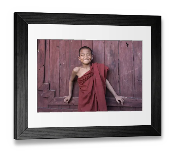 Framed Print : Novice monk in the Shwe Yaunghwe Kyaung Monastery