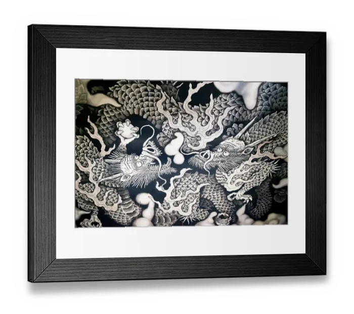 Framed Print : Twin Dragon Painting, ceiling painting by artist Koizumi Junsaku Framed Print : Twin Dragon Painting, ceiling painting by artist Koizumi Junsaku