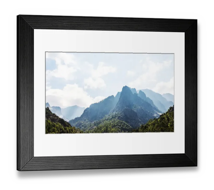 Framed Print : Mountain landscape, silhouettes of mountain ridges with clouds