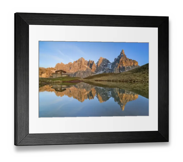 Framed Print : Laghetto Baita Segantini, fog, Cimon della Pala