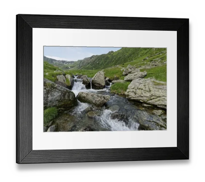 Framed Print : Rocky landscape at the upper course of the Balea stream in the Fagaras Mountains