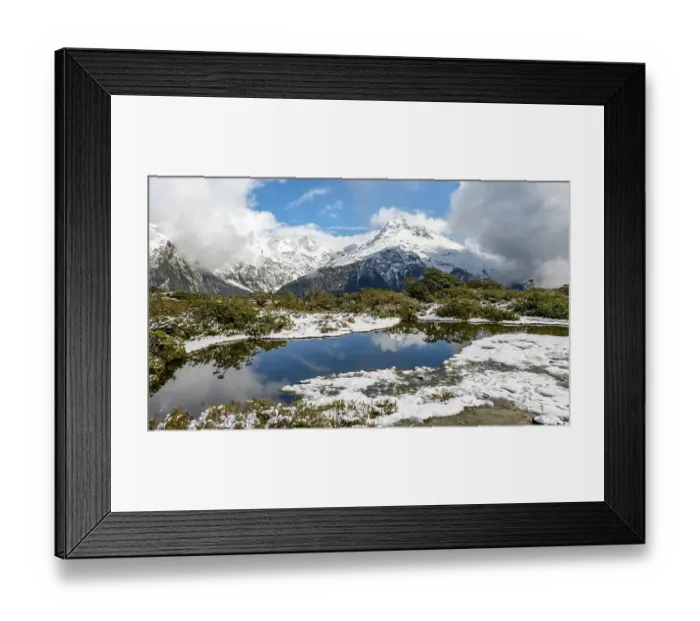 Framed Print : Small mountain lake with reflection