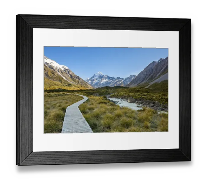 Framed Print : Hiking trail in Hooker Valley with Mount Cook Framed Print : Hiking trail in Hooker Valley with Mount Cook