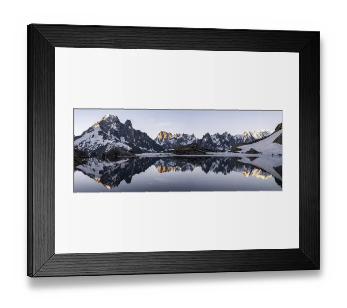 Framed Print : Morning atmosphere at sunrise, water reflection in Lac Blanc