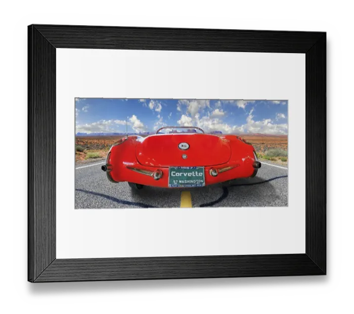 Framed Print : Red vintage Chevrolet Corvette Convertible 1957
