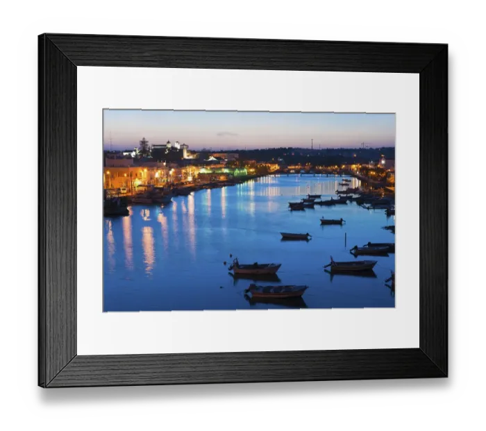 Framed Print : Tavira and harbor at dusk, Algarve