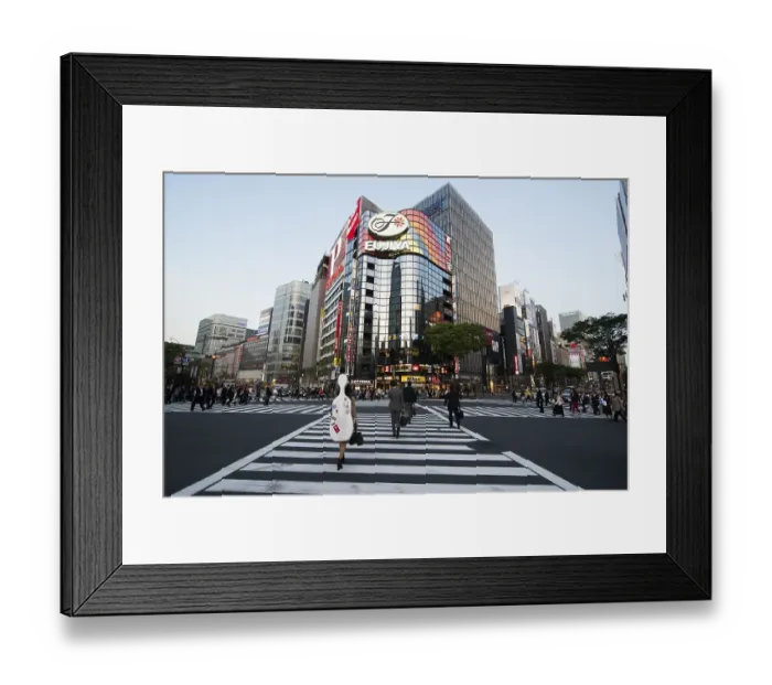Framed Print : Street crossing and shopping centers