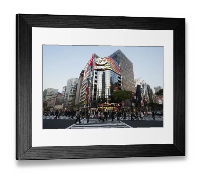Framed Print : Street crossing and shopping centers