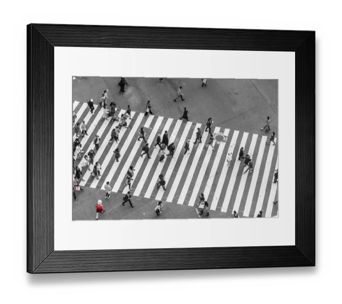 Framed Print : Single red person crosses, Shibuya crossing