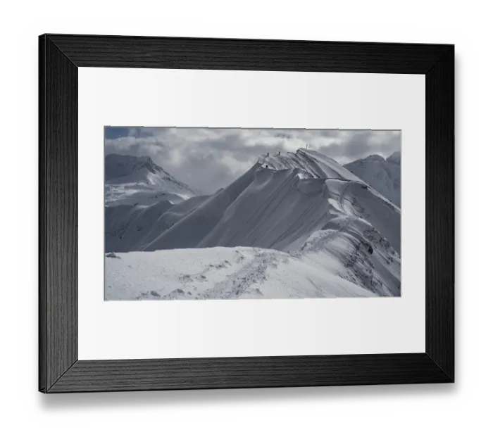 Framed Print : Summit cross of the Hoeferspitze with covered summit ridge and mountaineers Framed Print : Summit cross of the Hoeferspitze with covered summit ridge and mountaineers