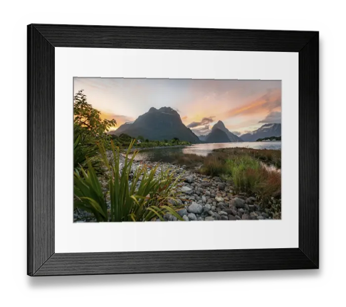 Framed Print : Mitre Peak and Mount Philipps, sunset