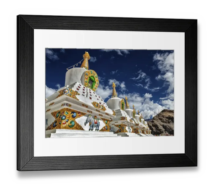 Framed Print : White chortens (Buddhist stupas) in Thiksey gompa