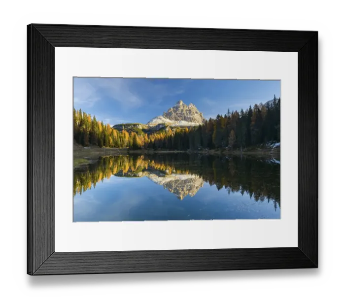 Framed Print : Antorno lake towards Tre Cime di Lavaredo mountain reflected in lake Framed Print : Antorno lake towards Tre Cime di Lavaredo mountain reflected in lake
