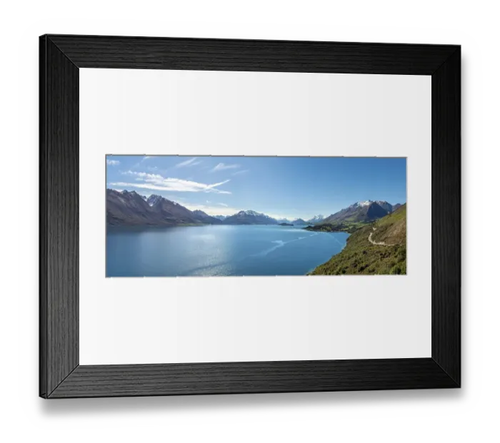 Framed Print : View towards Glenorchy on lake with mountains
