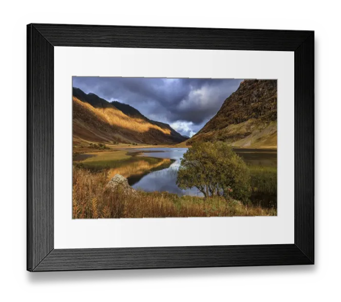 Framed Print : Mountains reflected in lake, evening light Framed Print : Mountains reflected in lake, evening light