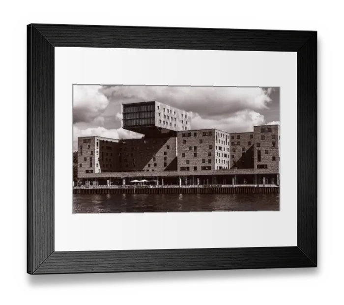 Framed Print : View of the Musikhotel on Stralauer Strasse street as seen from the Spree river