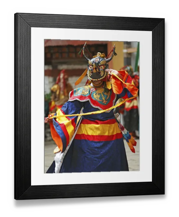 Framed Print : Masked dancers, Paro Dzong monastery