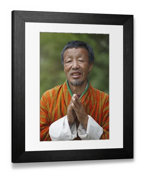 Framed Print : Man, 58 years, in Gho-dress with hands clasped