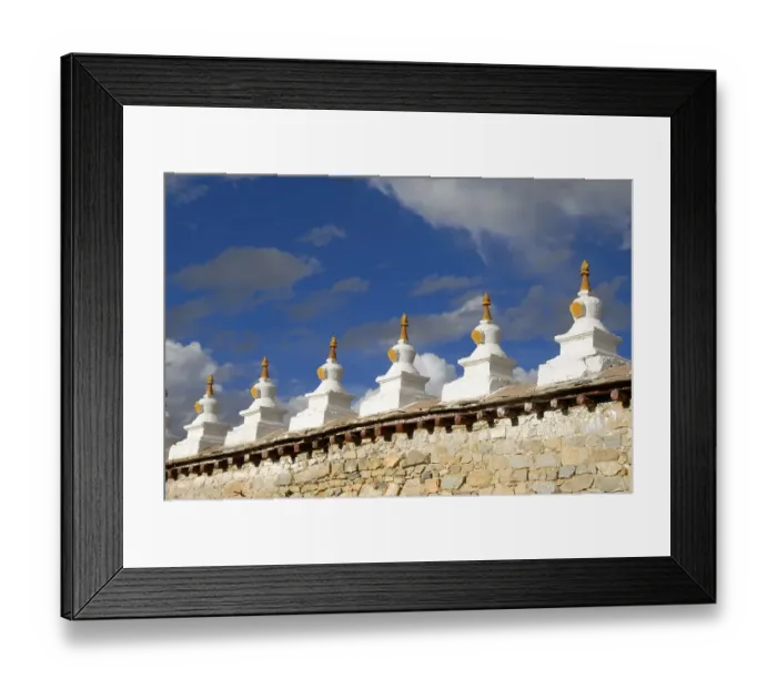 Framed Print : Many white small turrets choerten on a wall Samye Monastery Tibet China
